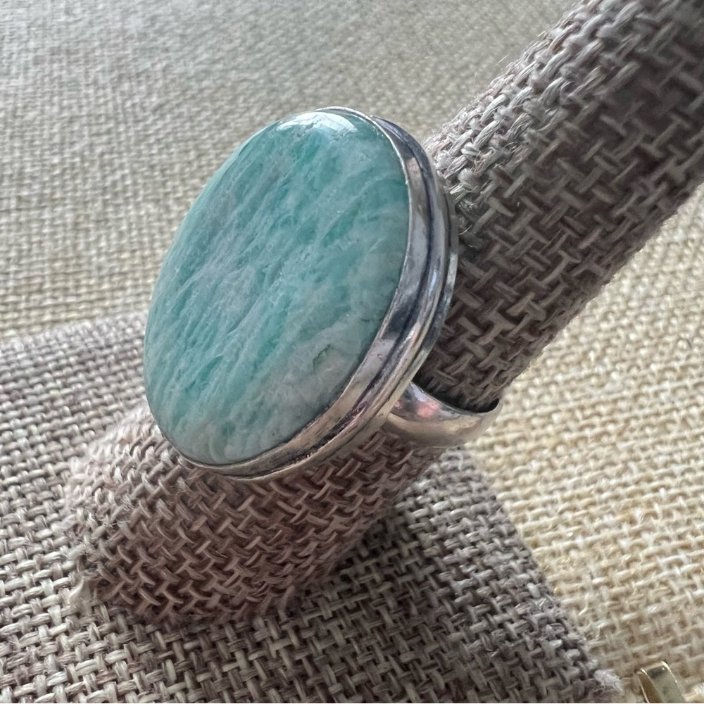 New Amazonite Stone Crystal Silver Overlay Ring S… - image 2